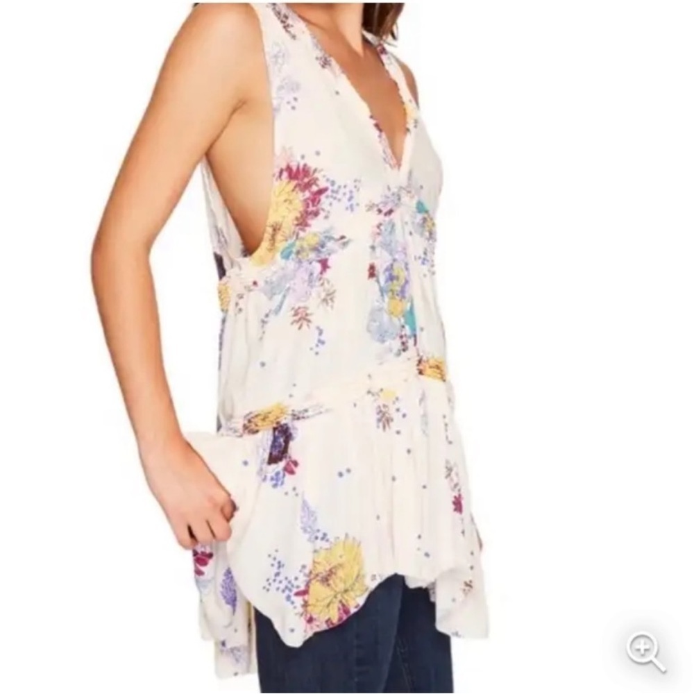 Free People Purple Haze Cream Combo Floral Tunic Top/Mini Dress - Picture 6 of 13